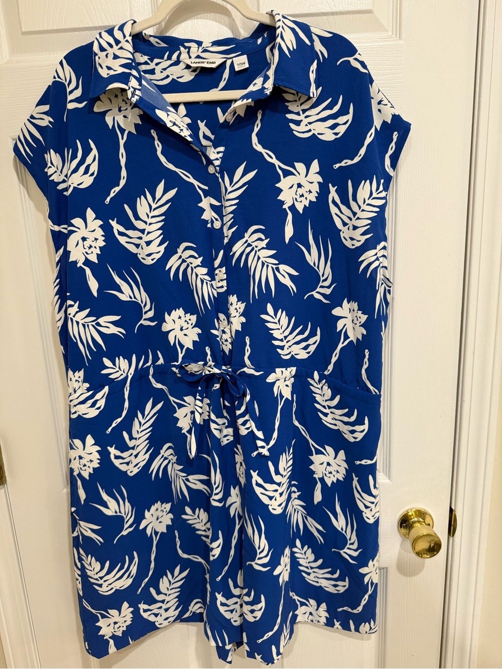 Lands' End Women’s Plus Blue Tropical Cap Sleeve Creaseless Romper 20W